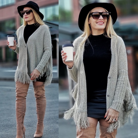MODA ME COUTURE Sweaters - Fringe Button Down Cardigan